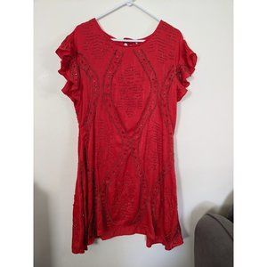 FREE PEOPLE Red Beaded Holiday Party Dress, Sz L